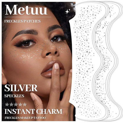 24 PCS Silver Glitter Freckle Stickers - Waterproof Temporary Tattoo