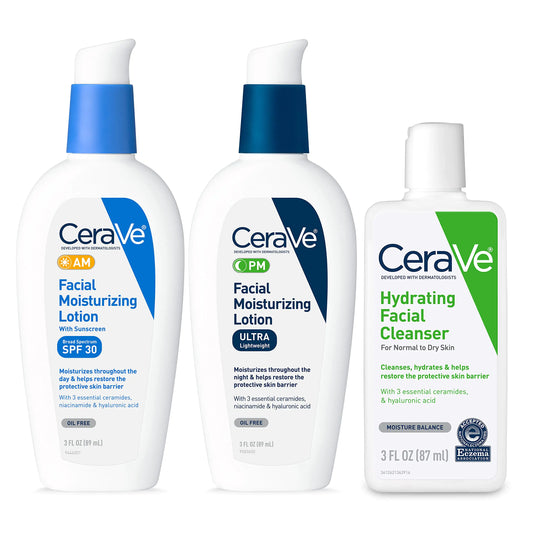 CeraVe Day/Night Skincare Trio: AM SPF Moisturizer, PM Lotion & Hydrating Cleanser