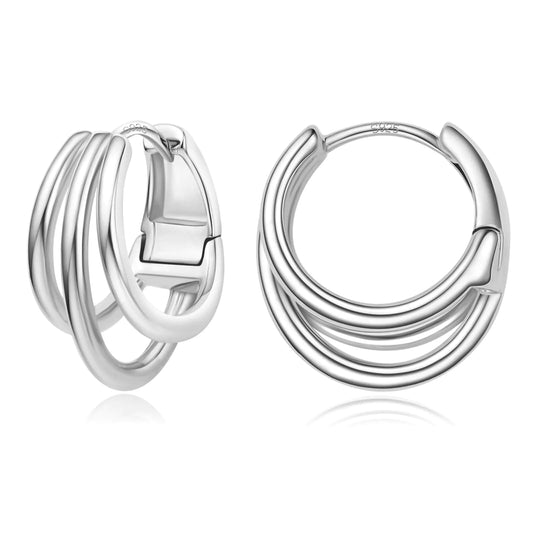 SilverLux Triple Huggie Hoop Earrings 14k Gold Plated