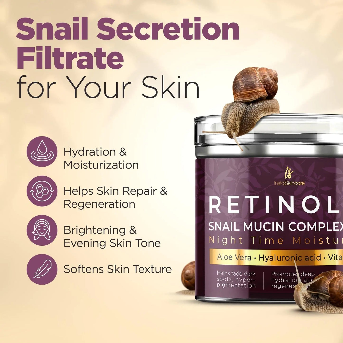 RETINOL Snail Mucin Moisturizer Cream for Day and Night (For Dry & Sensitive Skin)