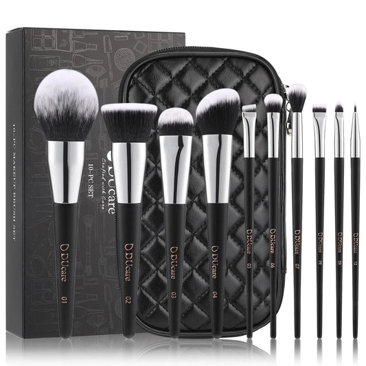 DUcare 10Pc Luxe Makeup Brush Set with Travel Case