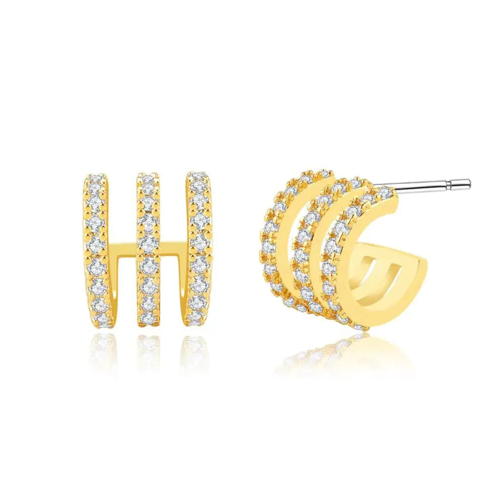 GiltAura 14K Gold Plated Triple Hoop Stud Earrings