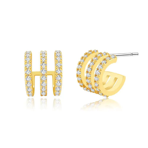 GiltAura 14K Gold Plated Triple Hoop Stud Earrings