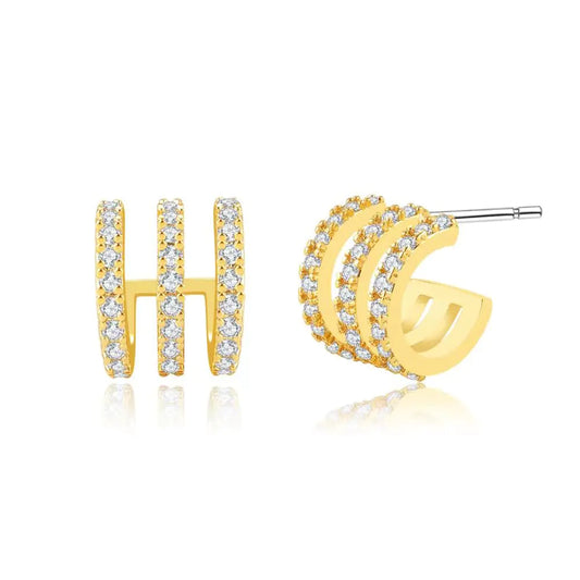 GiltAura 14K Gold Plated Triple Hoop Stud Earrings
