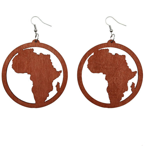 Boho Chic African Map Wooden Earrings