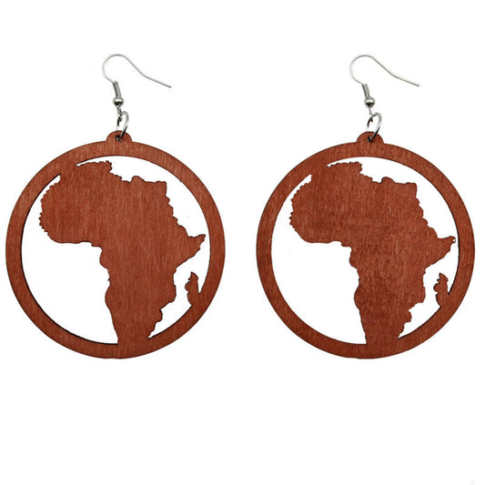 Boho Chic African Map Wooden Earrings