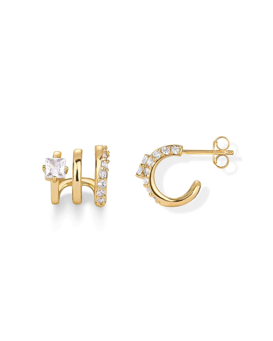 14K Gold-Plated Triple Segment Hoop Studs