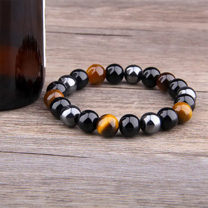 Handmade 8mm Tiger Eye Black Agate Bracelet