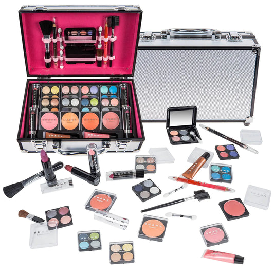 SHANY Essential Makeup Train Kit - Complete Set with Eyeshadow, Blushes & Lipsticks - Silver