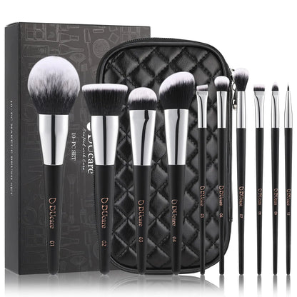 DUcare 10Pc Luxe Makeup Brush Set with Travel Case