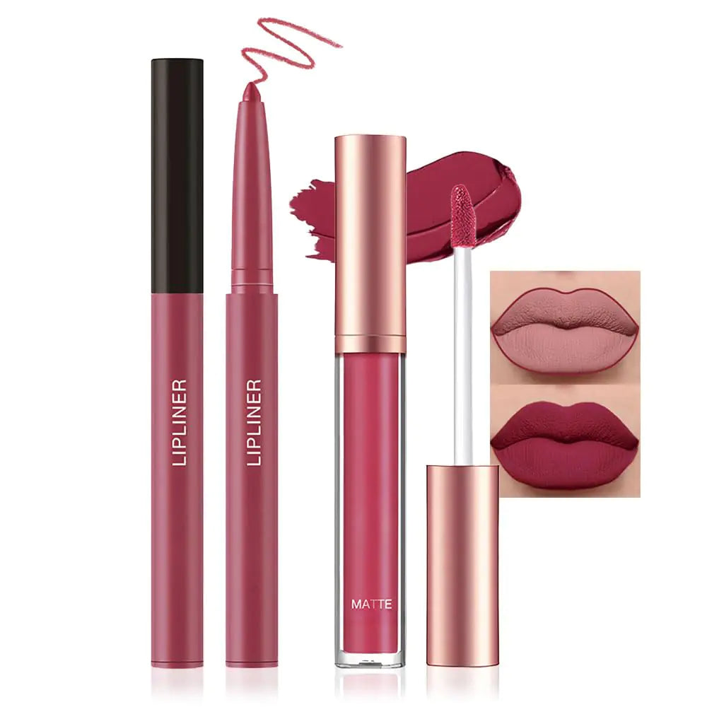 2Pc Matte Nude Lipstick & Liner Set - Long-Lasting and Smudge-Proof