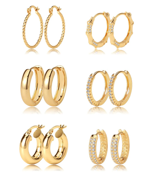 14k Gold Plated Hoop Earrings Set - Hypoallergenic Chic Jewelry Gift