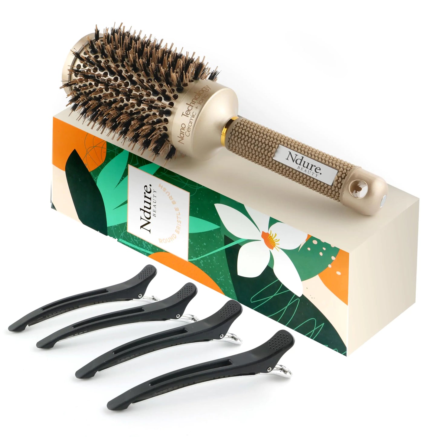 Ndure Salon Pro Hair Brush with Ceramic-Ionic Tech and Clips