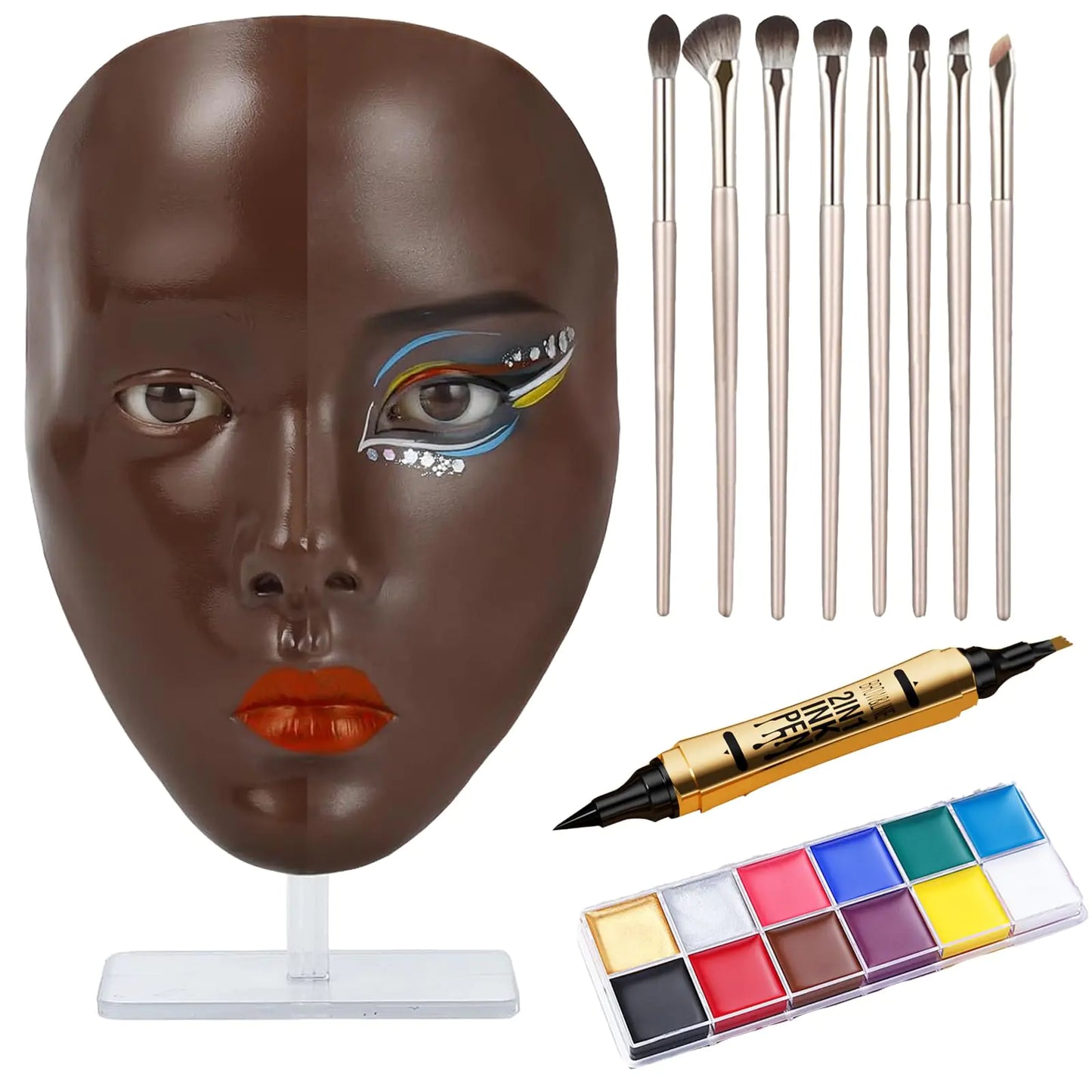 5D Makeup Mannequin Head with Dual Brushes and Eyebrow Pen