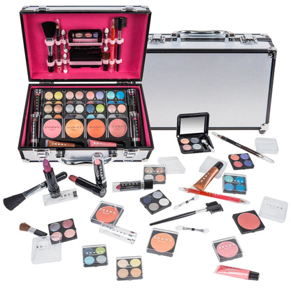 SHANY Essential Makeup Train Kit - Complete Set with Eyeshadow, Blushes & Lipsticks - Silver