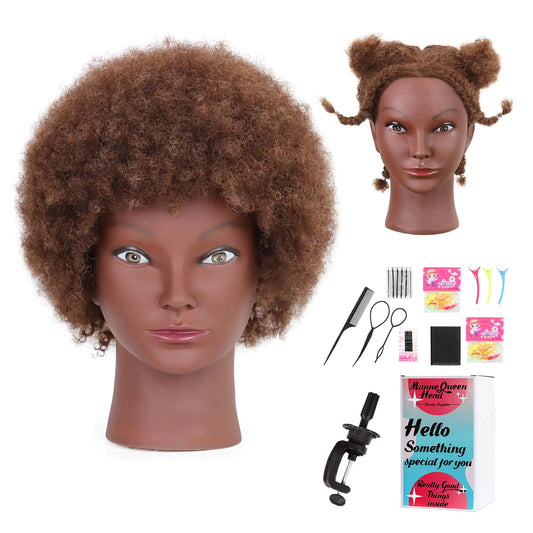 Curly Human Hair Mannequin Head with Clamp-Brown