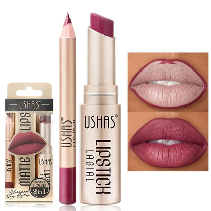 USHAS Dual 2-in-1 Matte Lipstick & Liner Set