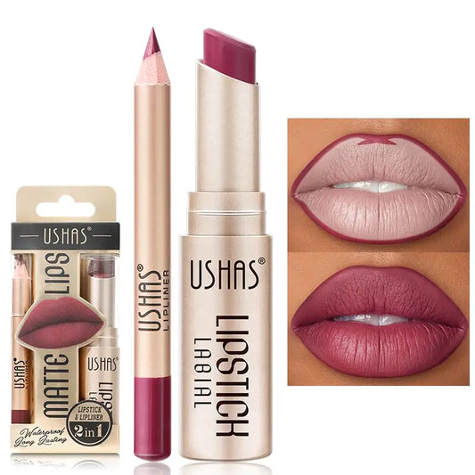 USHAS Dual 2-in-1 Matte Lipstick & Liner Set
