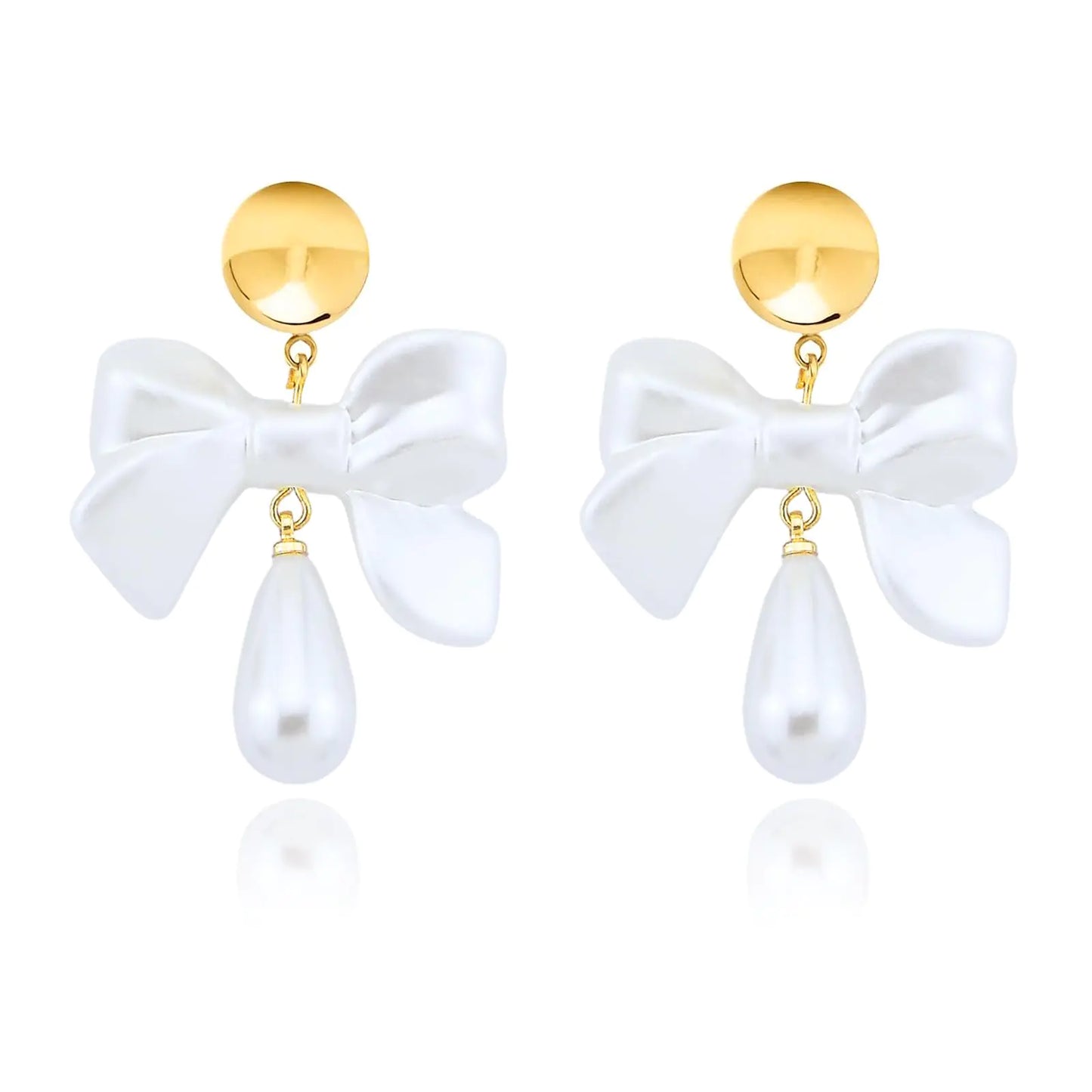 Golden Bow Pearl Earrings