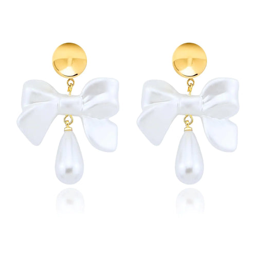 Golden Bow Pearl Earrings