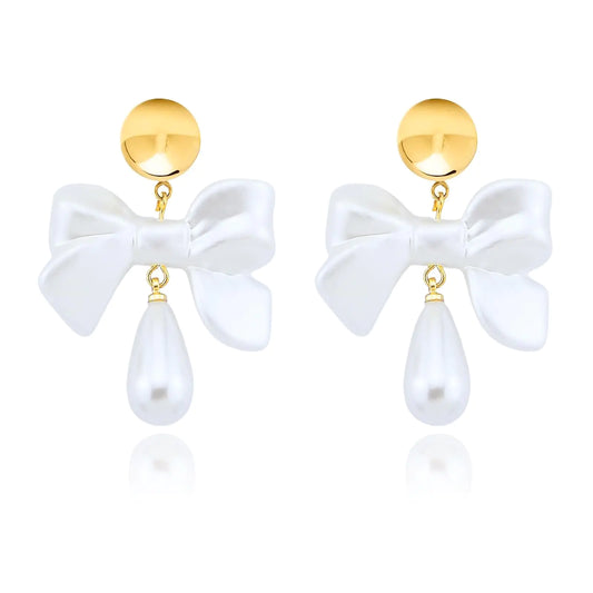 Golden Bow Pearl Earrings